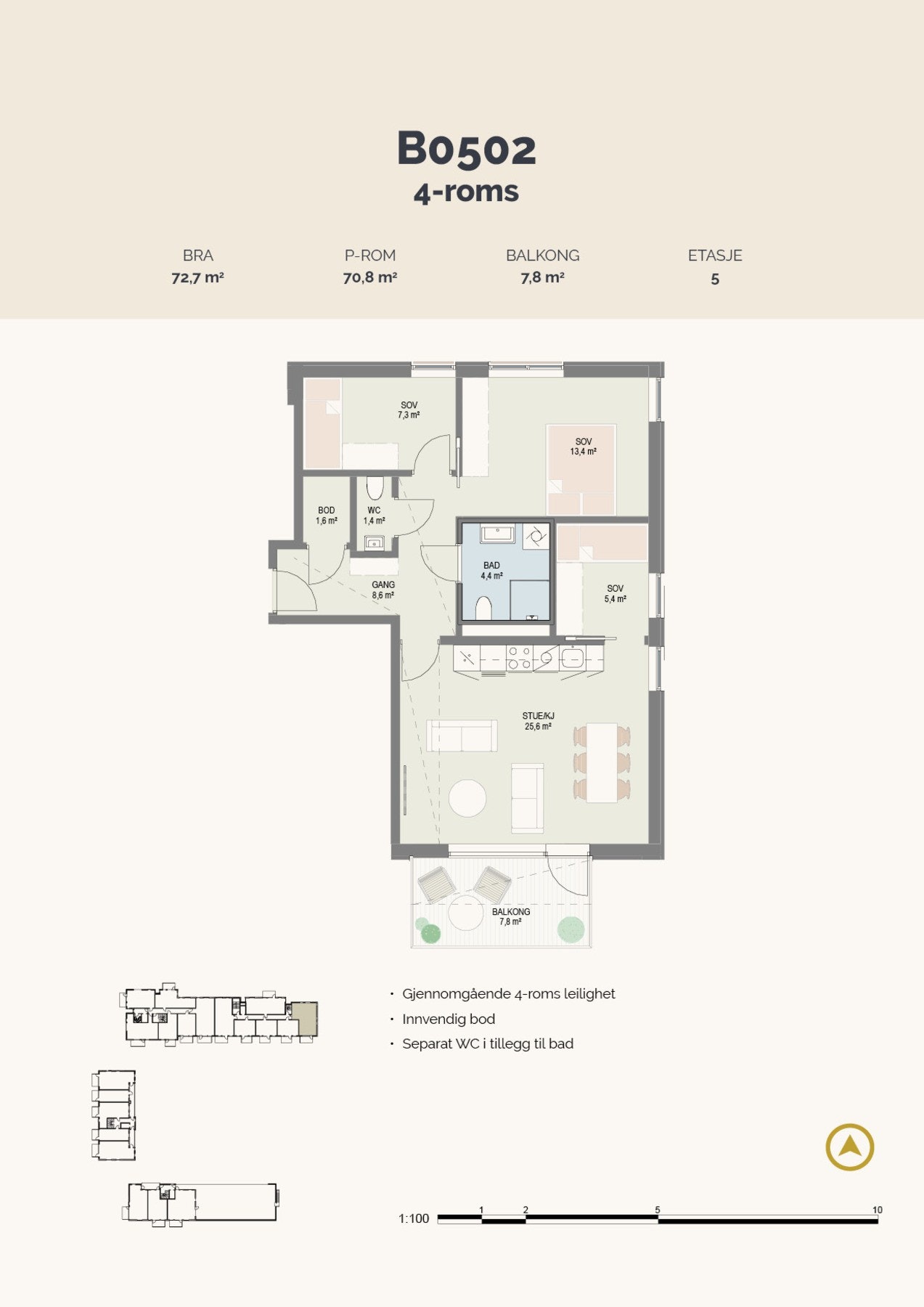 God planløsning med adgang til bod, bad, separat wc og to soverom fra gangen. Romslig oppholdsrom med adgang til sørvendt balkong. Illustrasjon, avvik kan forekomme Galleribilde