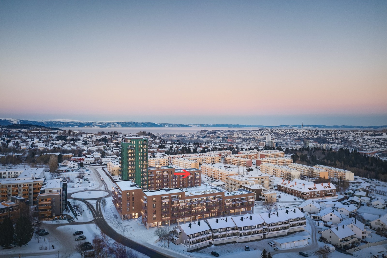 Leiligheten ligger pent plassert i prosjektet på enden av bygg B med fritt utsyn i tre retninger - Illustrasjon, avvik kan forekomme Galleribilde