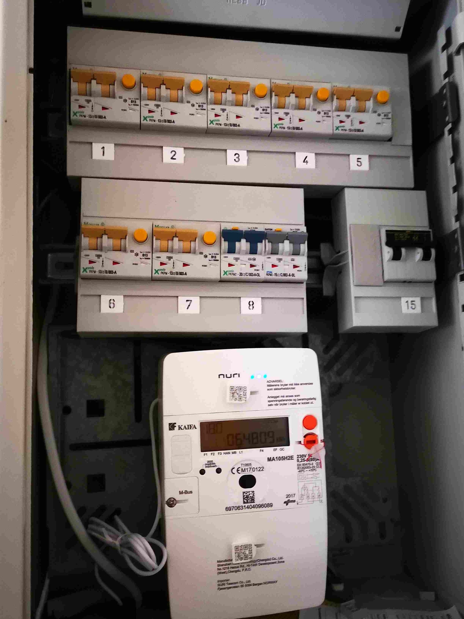 Bilde av sikringsskapet, er plassert i gangen i 1. etg. Galleribilde