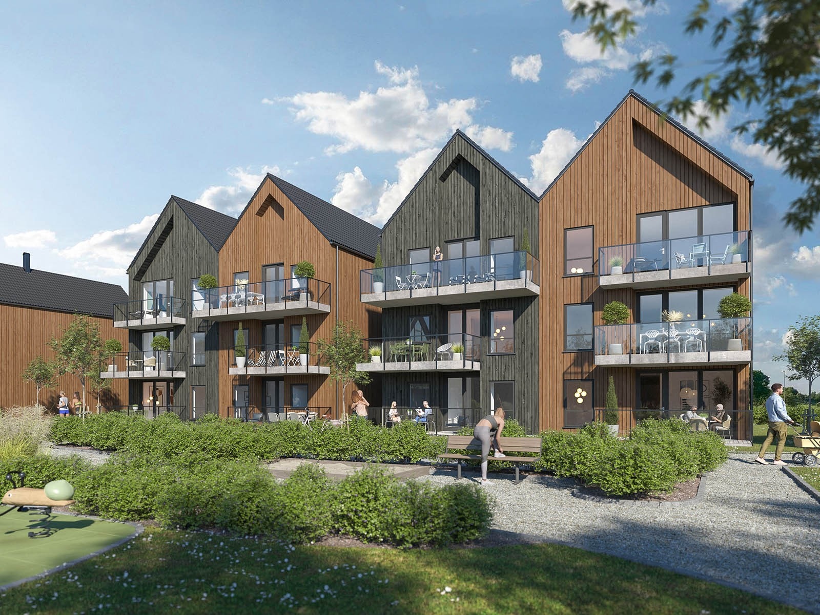 Flotte leiligheter fra 63-77 kvm. Illustrasjon av eksteriør. Avvik vil forekomme. Galleribilde