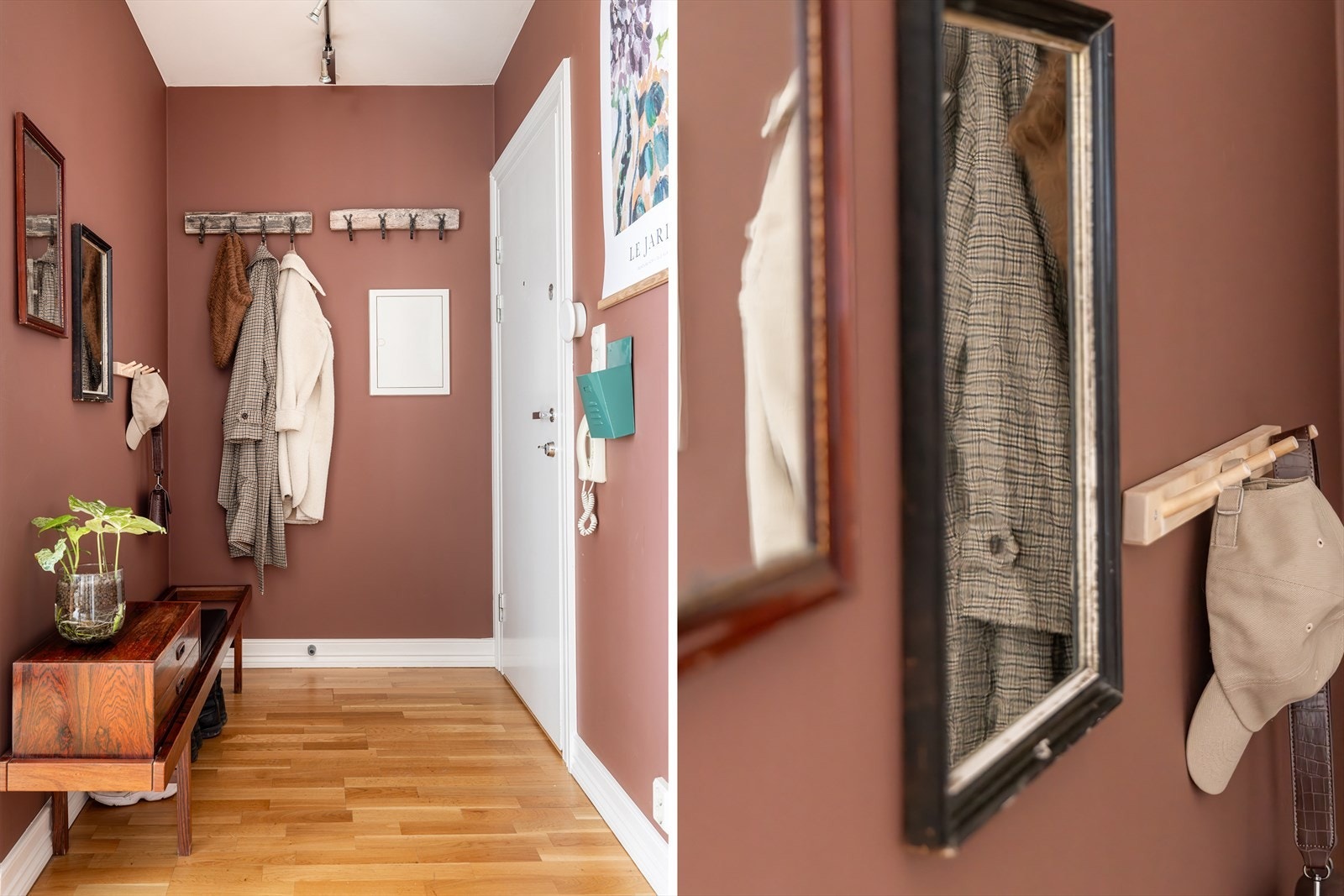 Innbyende entré med god plass til oppheng av yttertøy og plassering av sko Galleribilde