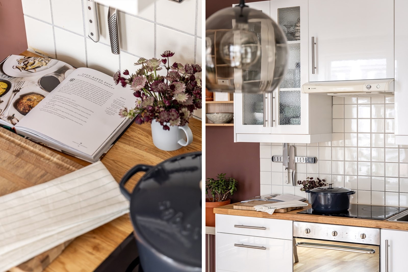 Kjøkkenet er velutstyrt med integrert hvitevarer som stekeovn, oppvaskmaskin, platetopp og kombinert kjøle- og fryseskap. Galleribilde