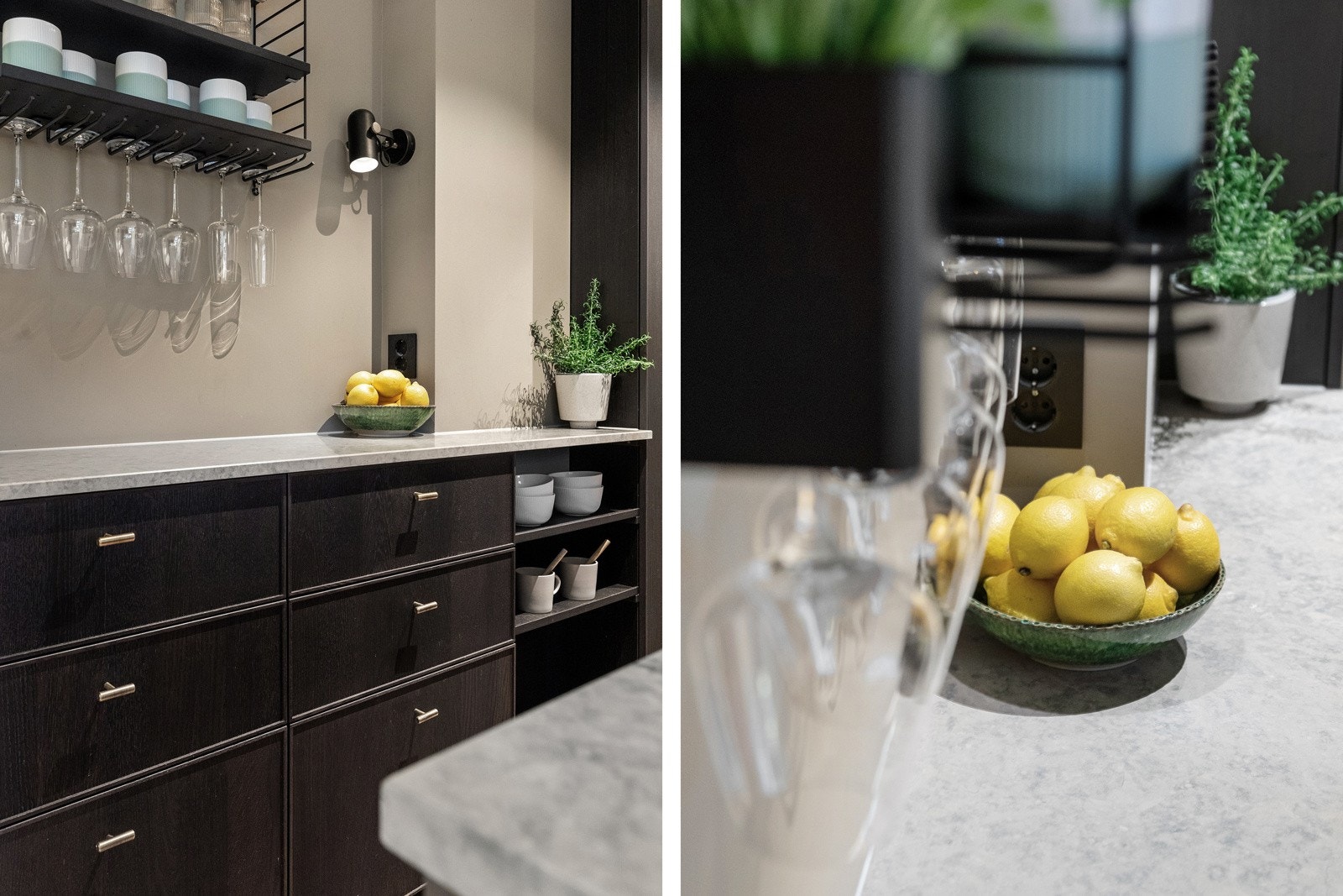 Innredningen ligger i en delvis åpen løsning i stuen og skaper en naturlig overgang mellom stue og kjøkken. Galleribilde