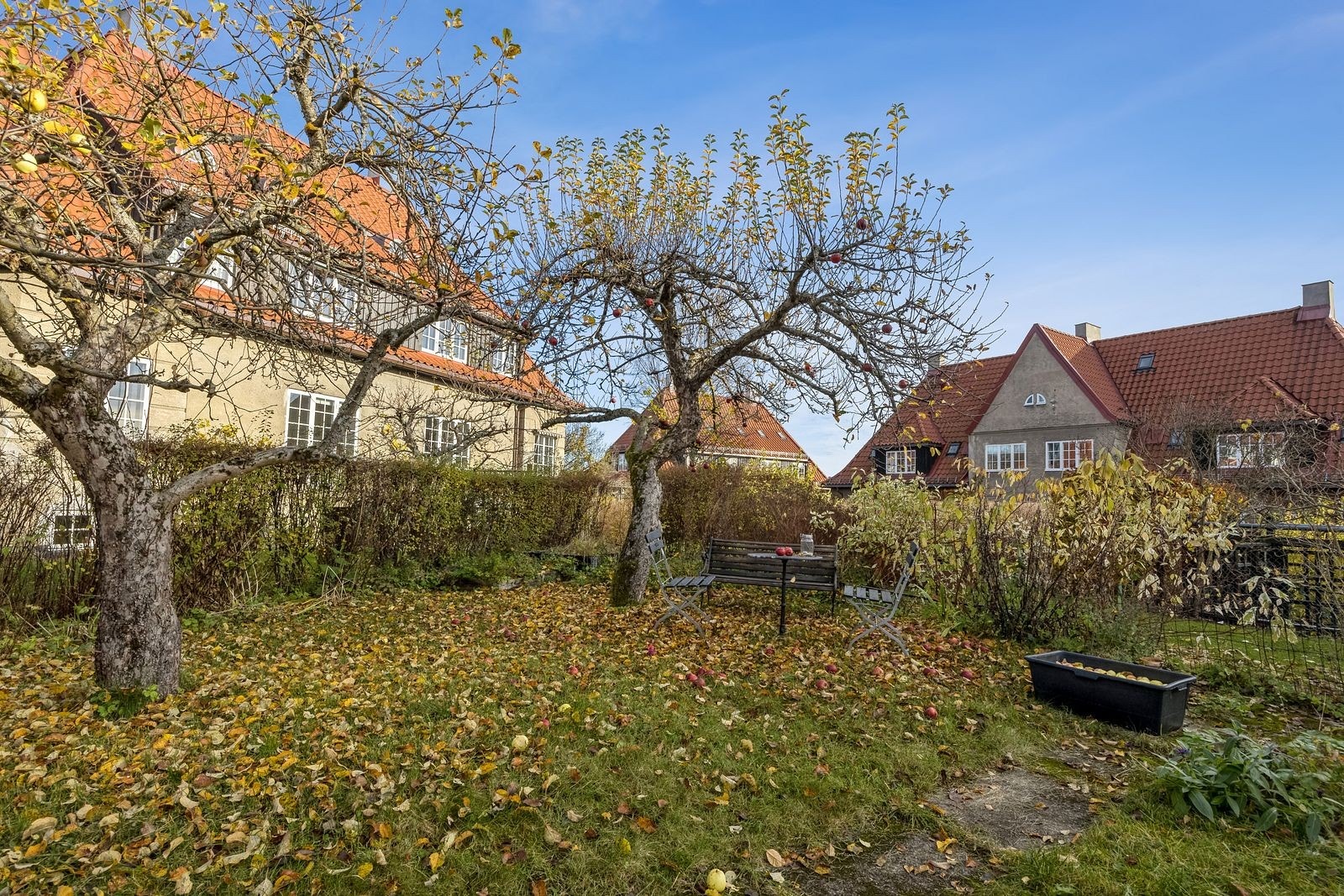Utenfor leiligheten er det egen nydelig hageparsell med mye sol, frukttrær og bærbusker. Galleribilde