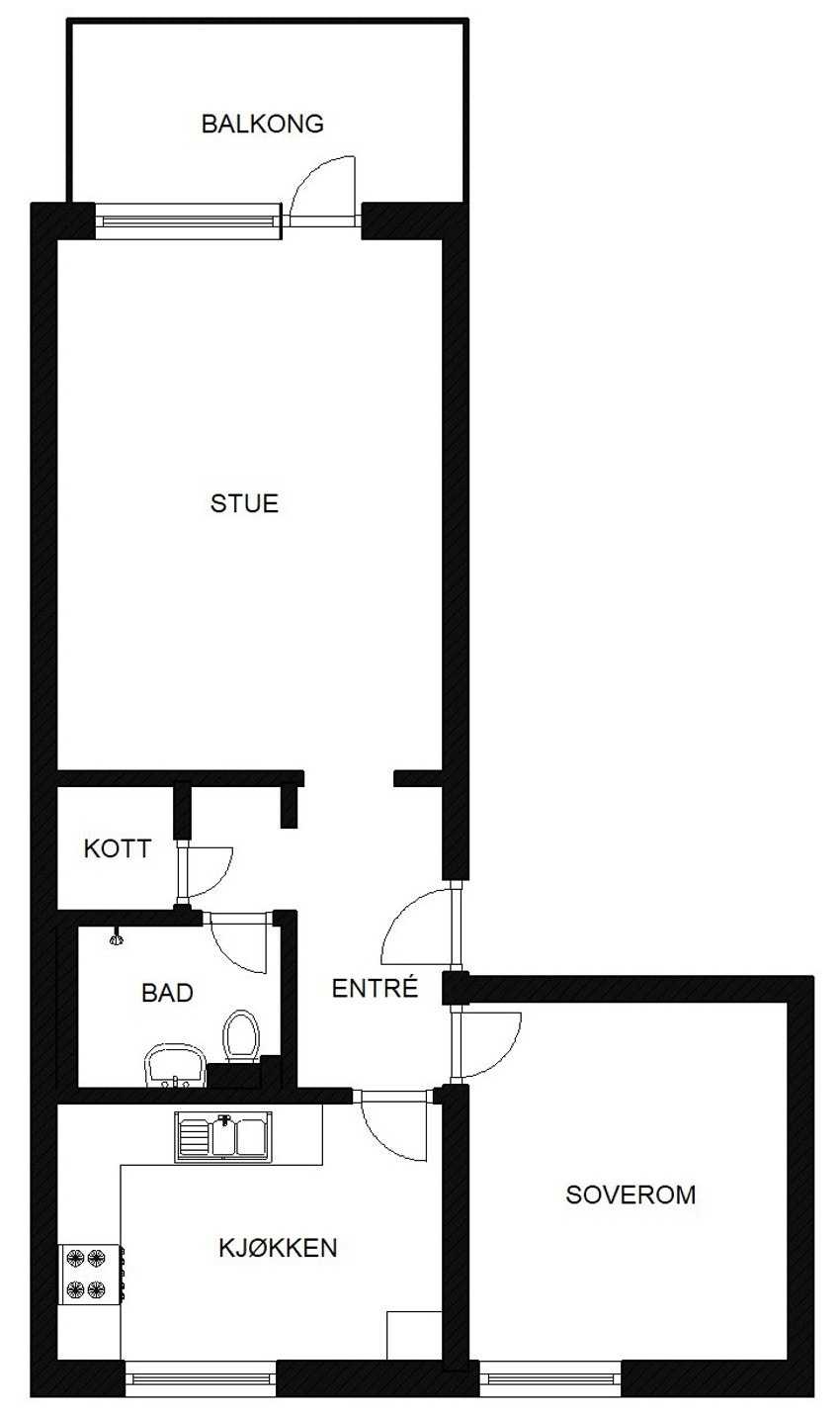 Planskisse. Leiligheten disponerer 2 loftsboder i tillegg. Galleribilde