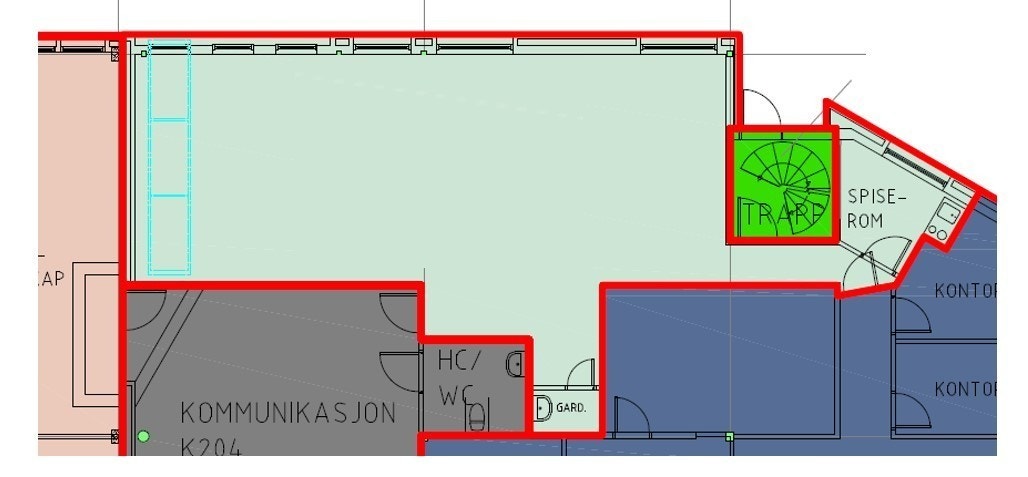 Skissen viser totalt areal (dagens møterom er ikke tegnet inn). Galleribilde