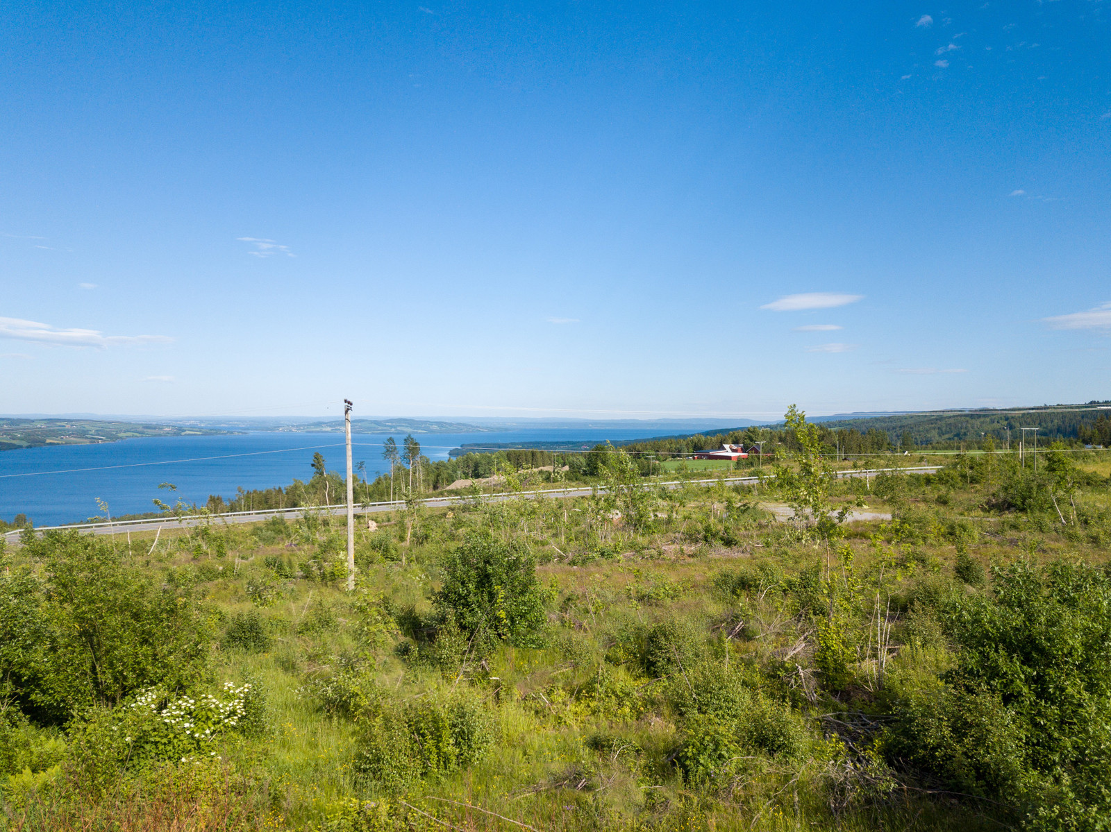 Dronefoto fra tomt 7 - sommeren 2023. Kraftlinjer er tatt ned høsten -24.