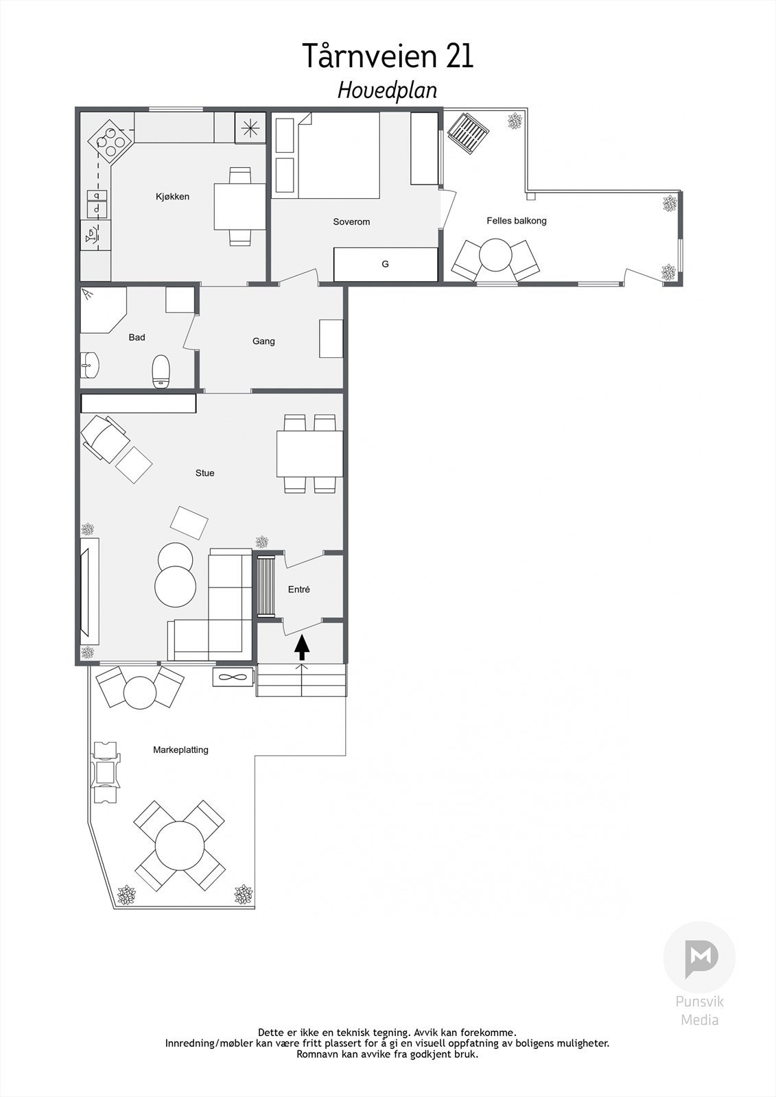 Vi tar en rask titt på plantegningen, før vi beveger oss inn. Galleribilde