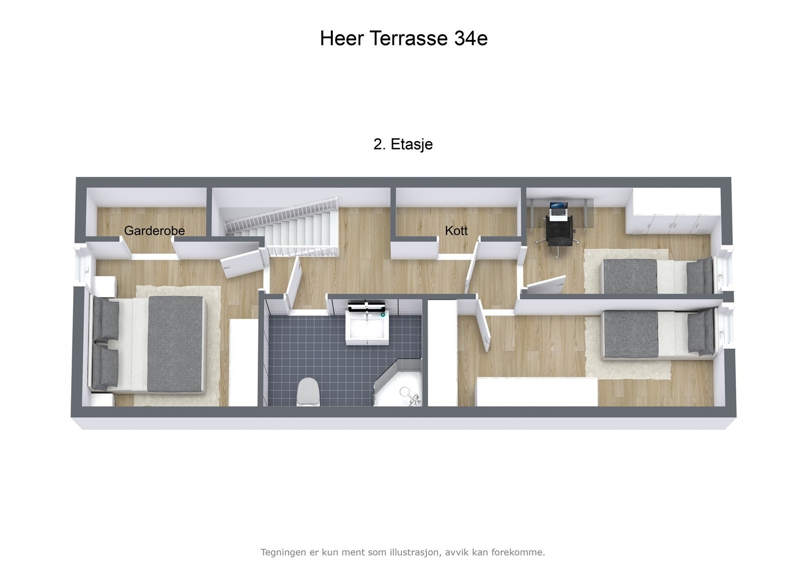 Illustrasjon 3D - Heer Terrasse 34e - 2. Etasje Galleribilde