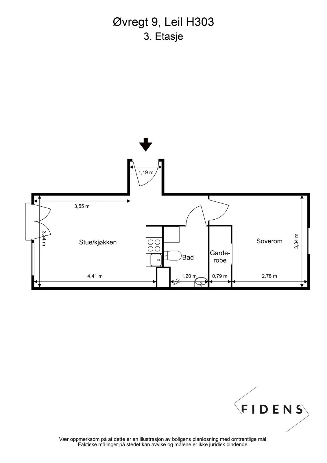Floorplan letterhead - Øvregt 9, Leil H303 - 3. Etasje - 2D Floor Plan.jpg Galleribilde
