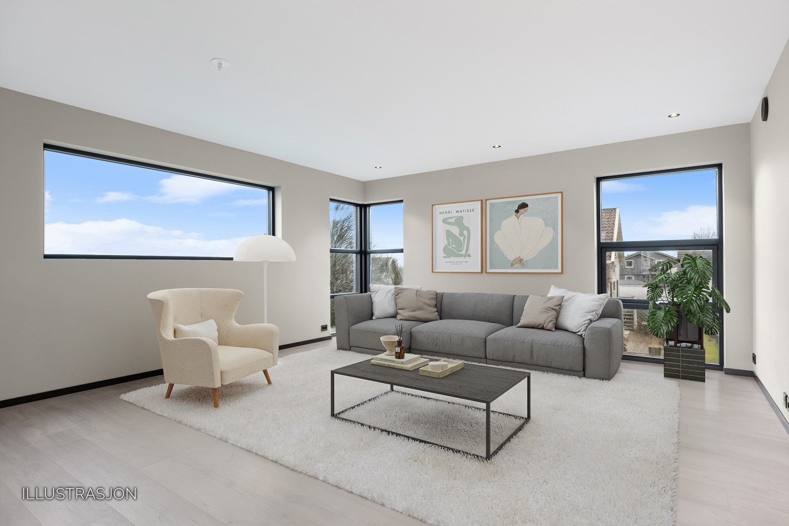 Naturlig plass til sofagruppe, salongbord og tv-opplegg i stuen. Galleribilde