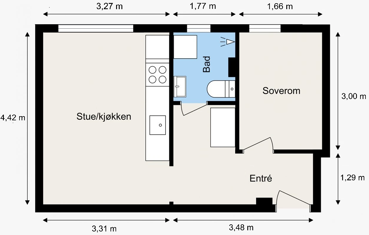Alternativ plantegning 2-roms Galleribilde