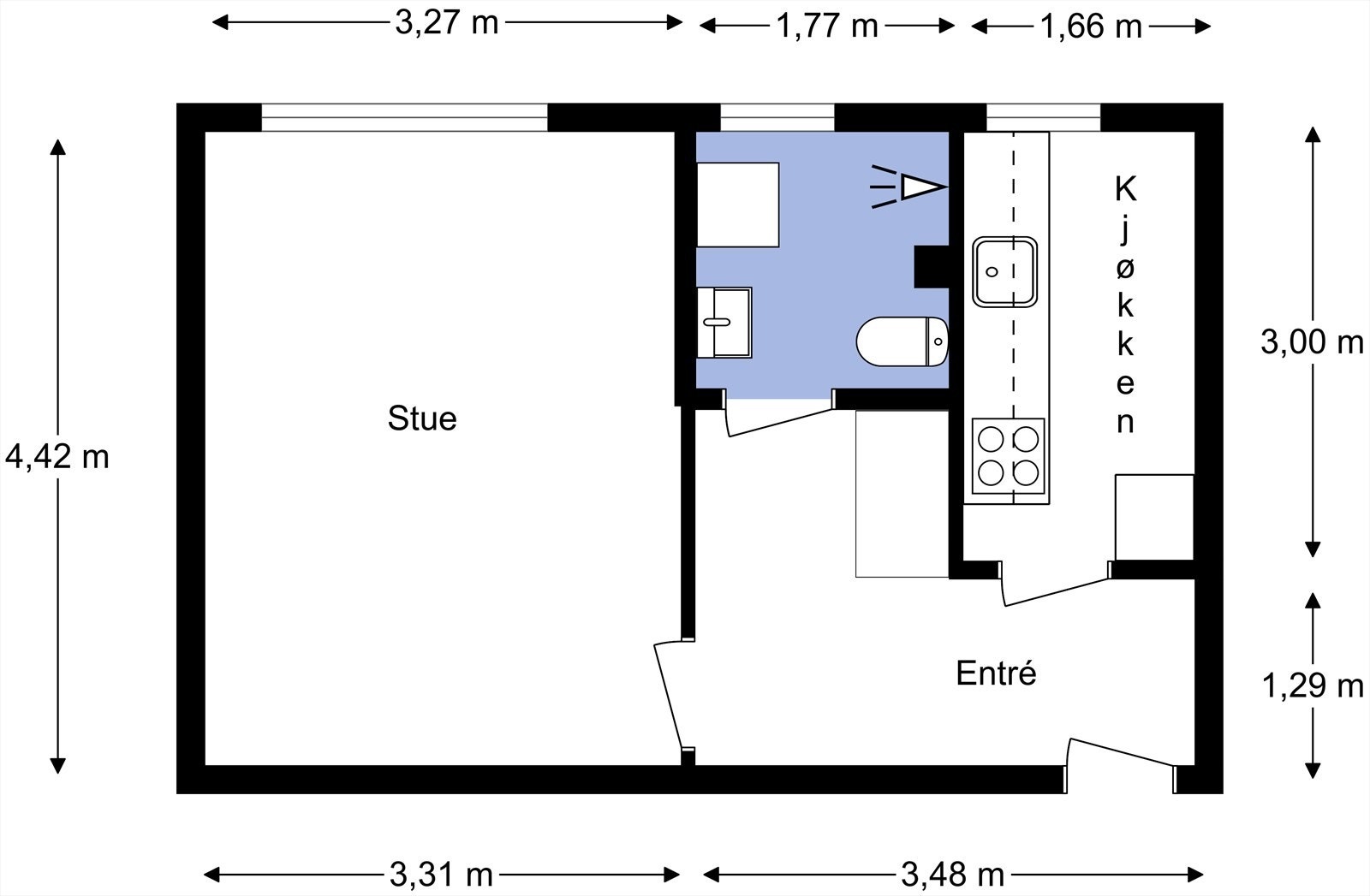 Planskisse med mål - Uelands gate 57 E Galleribilde