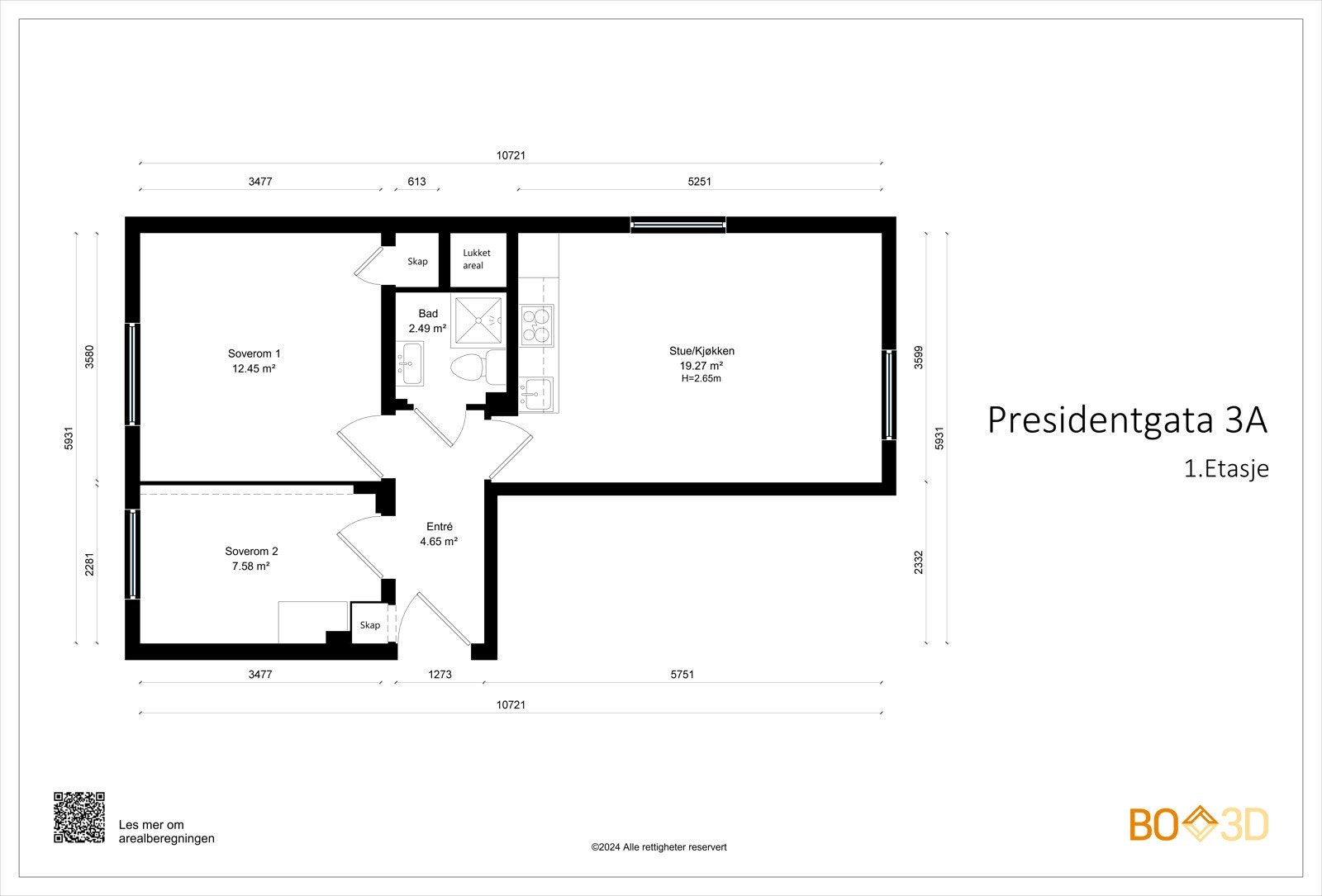 Gjør deg kjent med planløsningen før du titter videre. Leiligheten disponerer bod på loft og i kjeller. Galleribilde