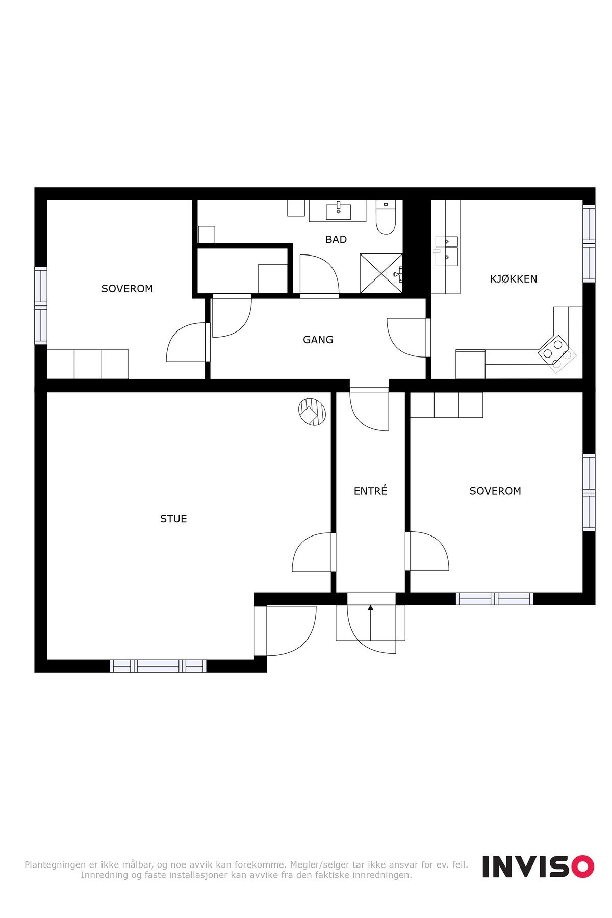 Plantegning - legg merke til at soverommene ligger på hver sin side og ikke vegg i vegg. Galleribilde