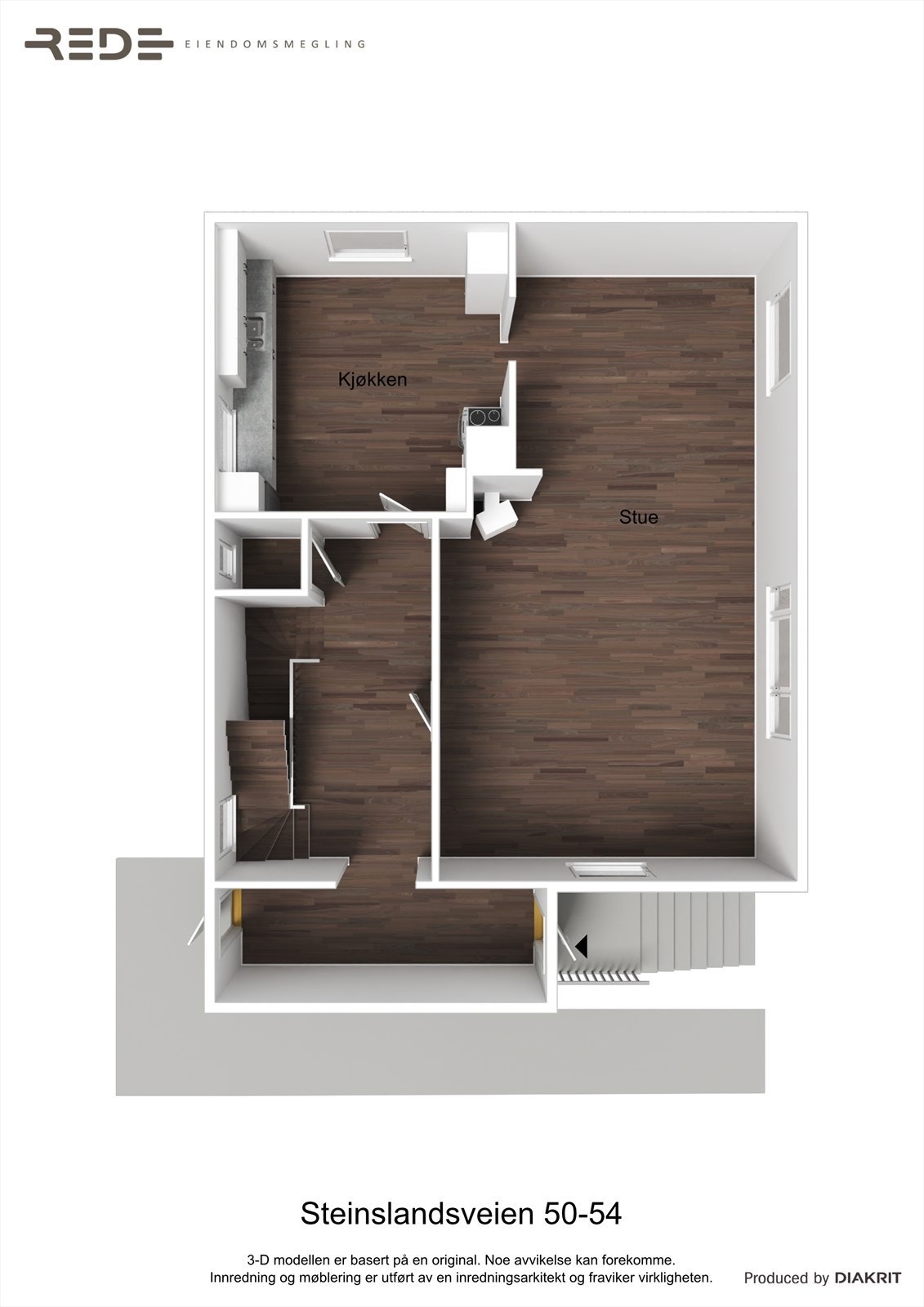 3D planillustrasjon Steinslandsveien 50, hovedplan 1.etasje Galleribilde