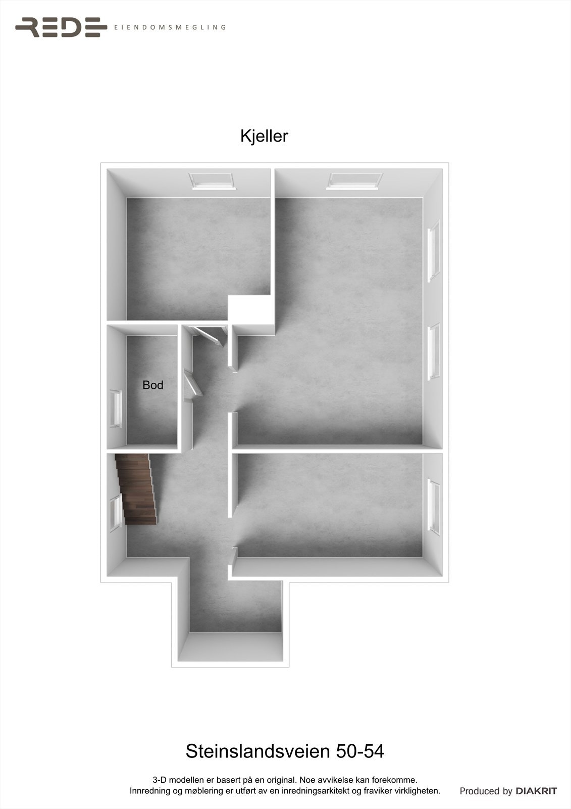 3D planillustrasjon Steinslandsveien 50, kjelleretasje Galleribilde