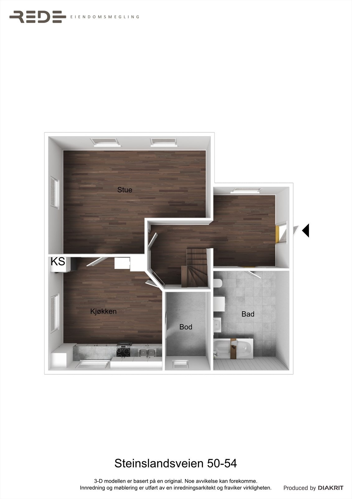 3D planillustrasjon Steinslandsveien 54, 1.etasje Galleribilde
