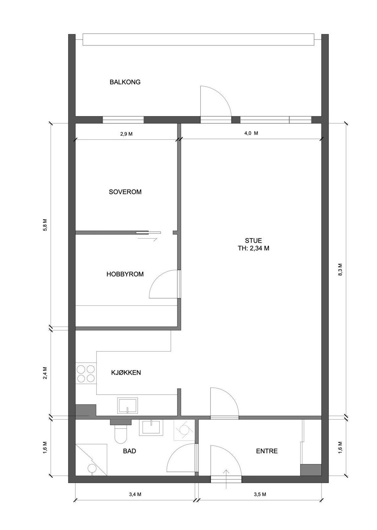 Plantegning med mål. Galleribilde