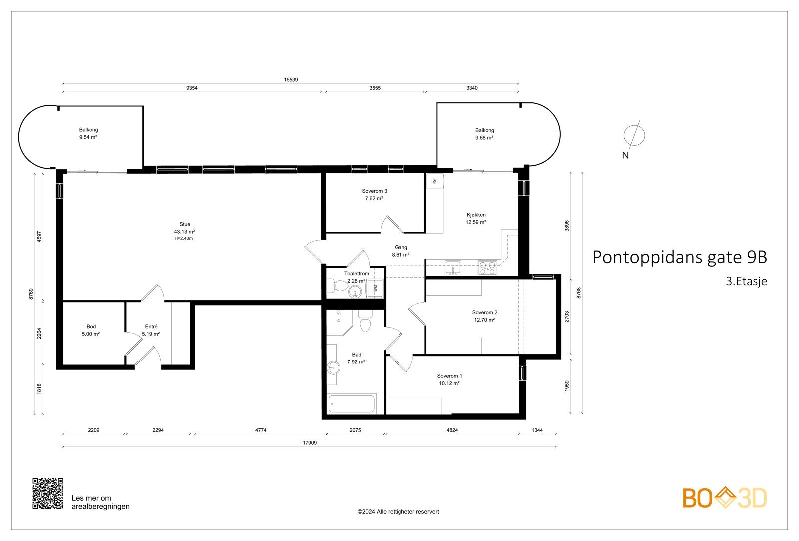 Før vi blar videre ser vi på dagens planskisse, slik at du får orientert deg litt. Leiligheten har en innvendig bod på 5 kvm og en ekstern kjellerbod på 5.5 kvm. Galleribilde