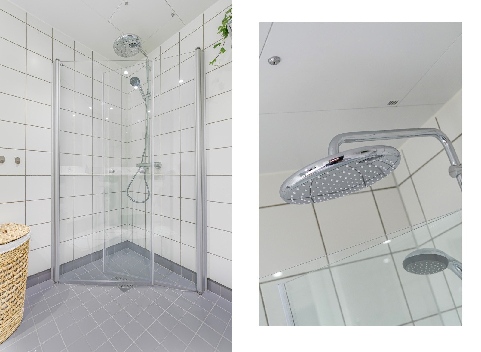 Innfellbare dusjdører og regndusj. Galleribilde