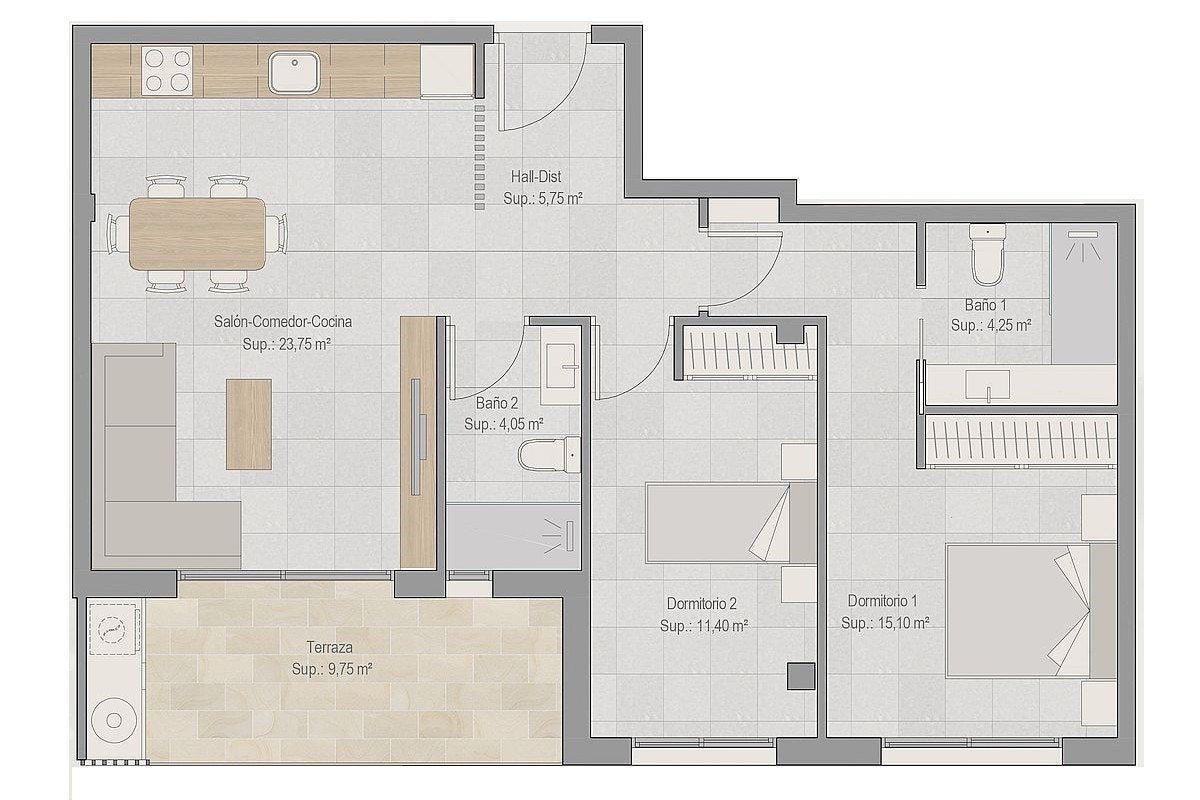 2 soveroms leilighet Galleribilde