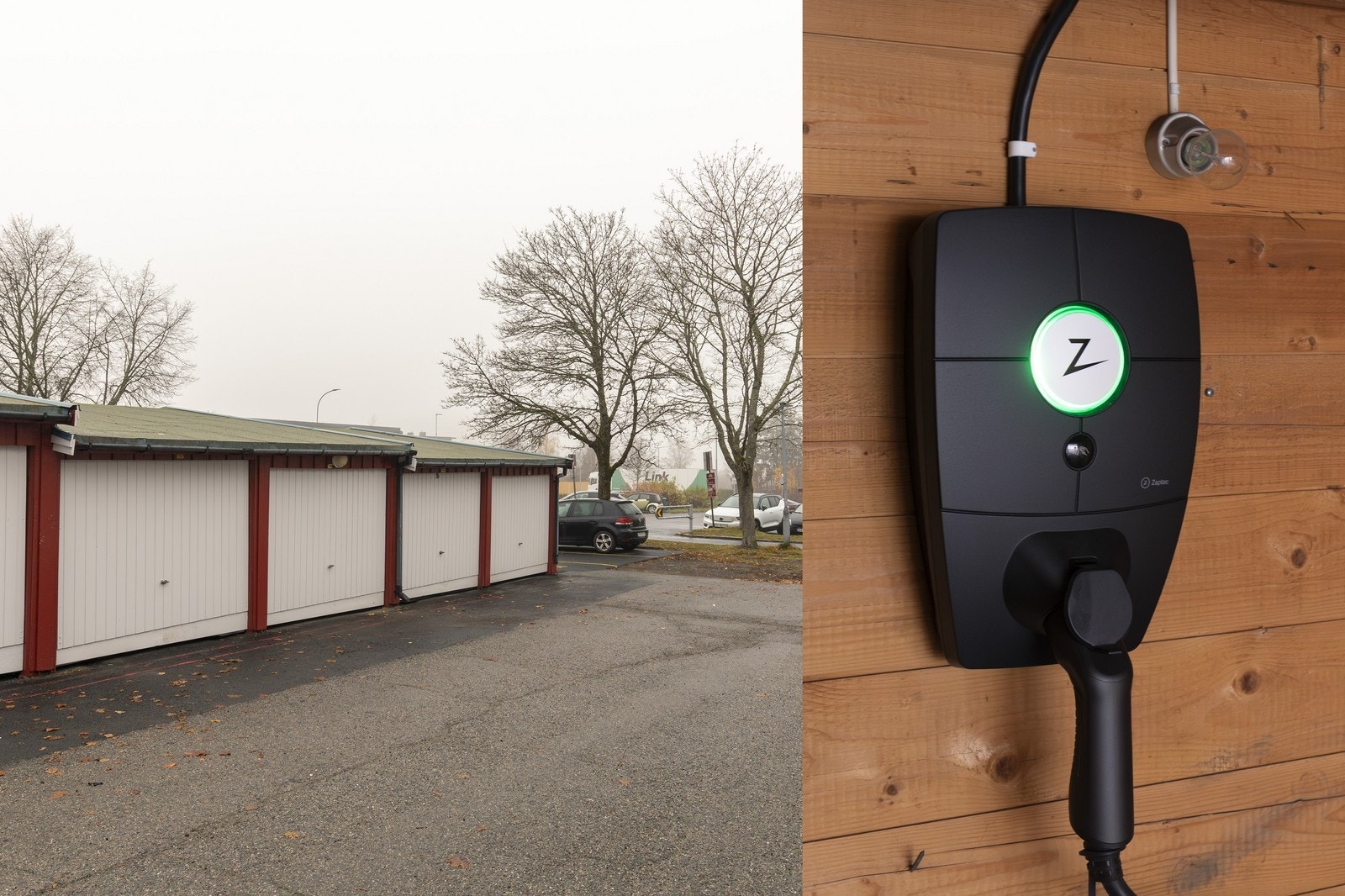 Garasjeplass med ladesystem for elbil. Galleribilde