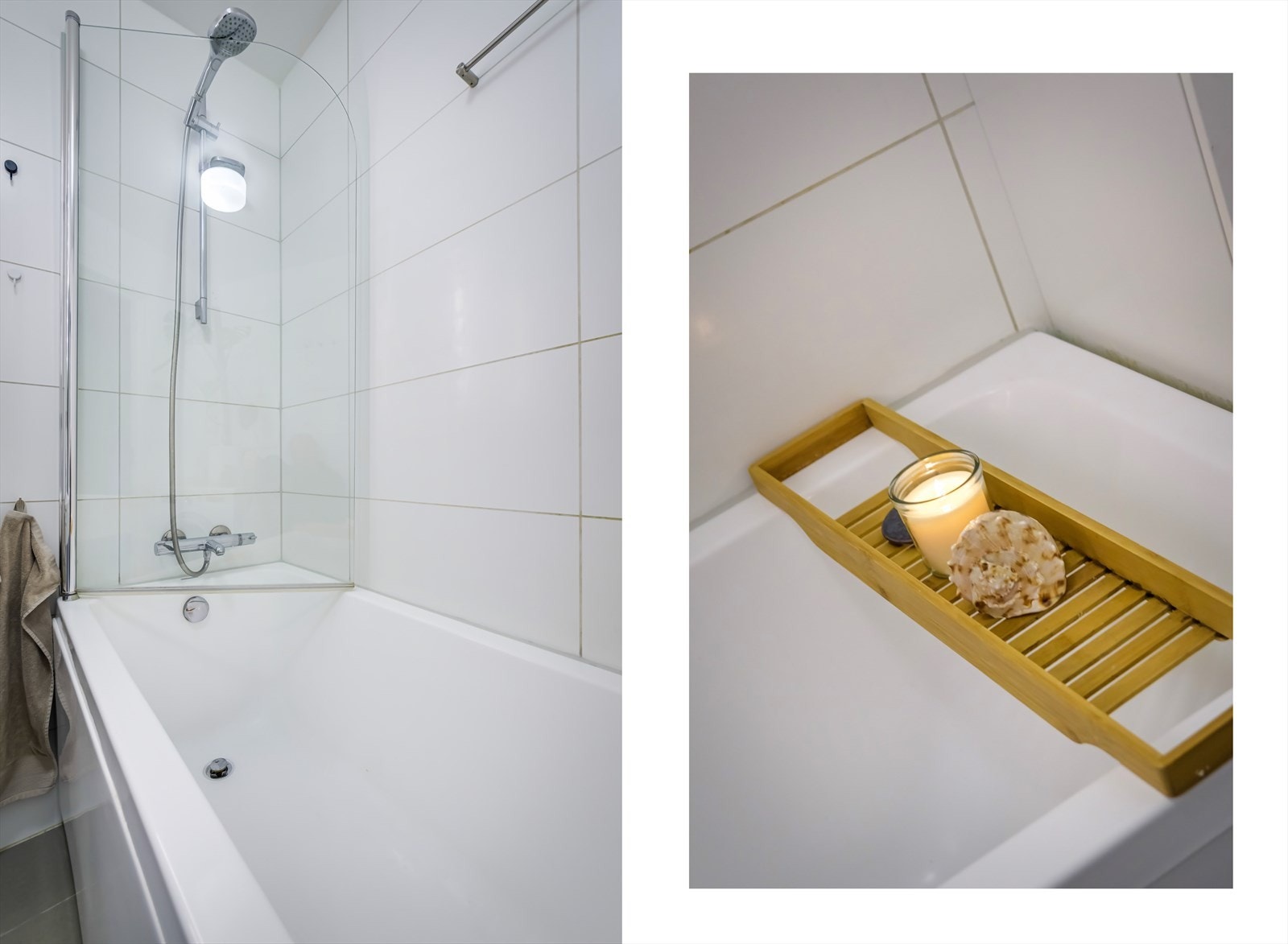 Badet er utstyrt med et badekar, en veggmontert servant, samt opplegg for vaskemaskin. Galleribilde