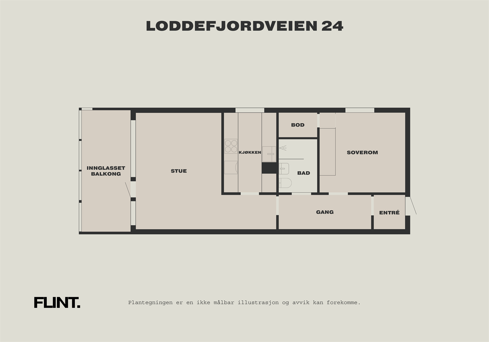 Leiligheten ligger i 14.etasje og inneholder: Entré (1,3m²), gang (4,7m²), bad (2,7m²), soverom (10,2m²), stue (17,1m²), kjøkken (6,9m²), bod (2m²). Galleribilde