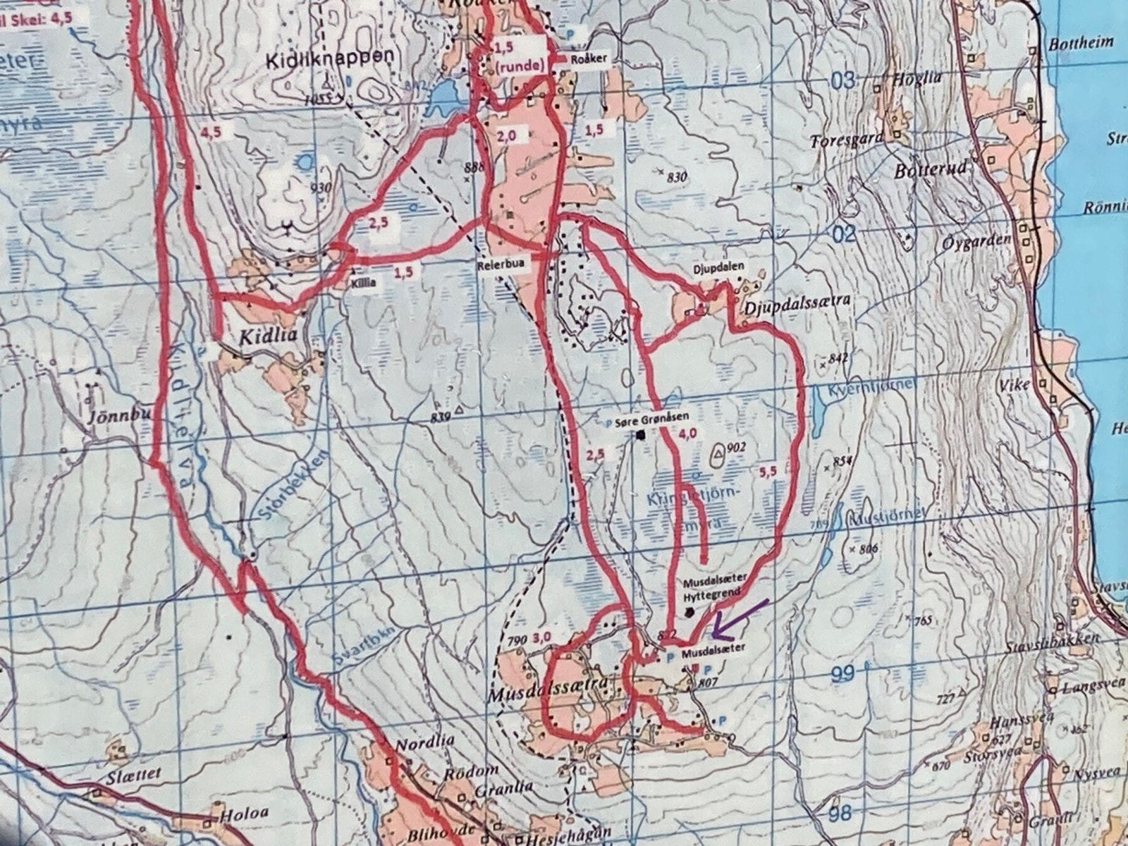 Kart med skiløyper Galleribilde