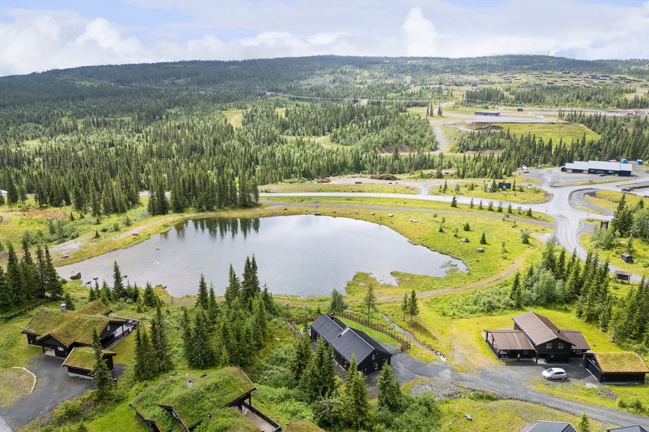 Fritidsboligen ligger rett ved tjernet. Galleribilde