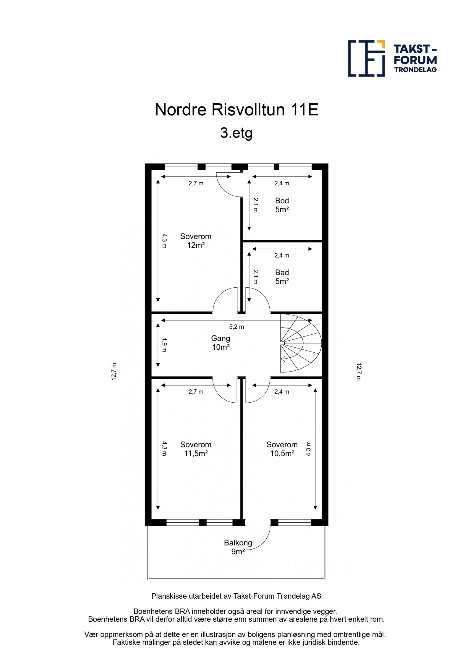 Planskisse 3. etasje fra takstmann Galleribilde