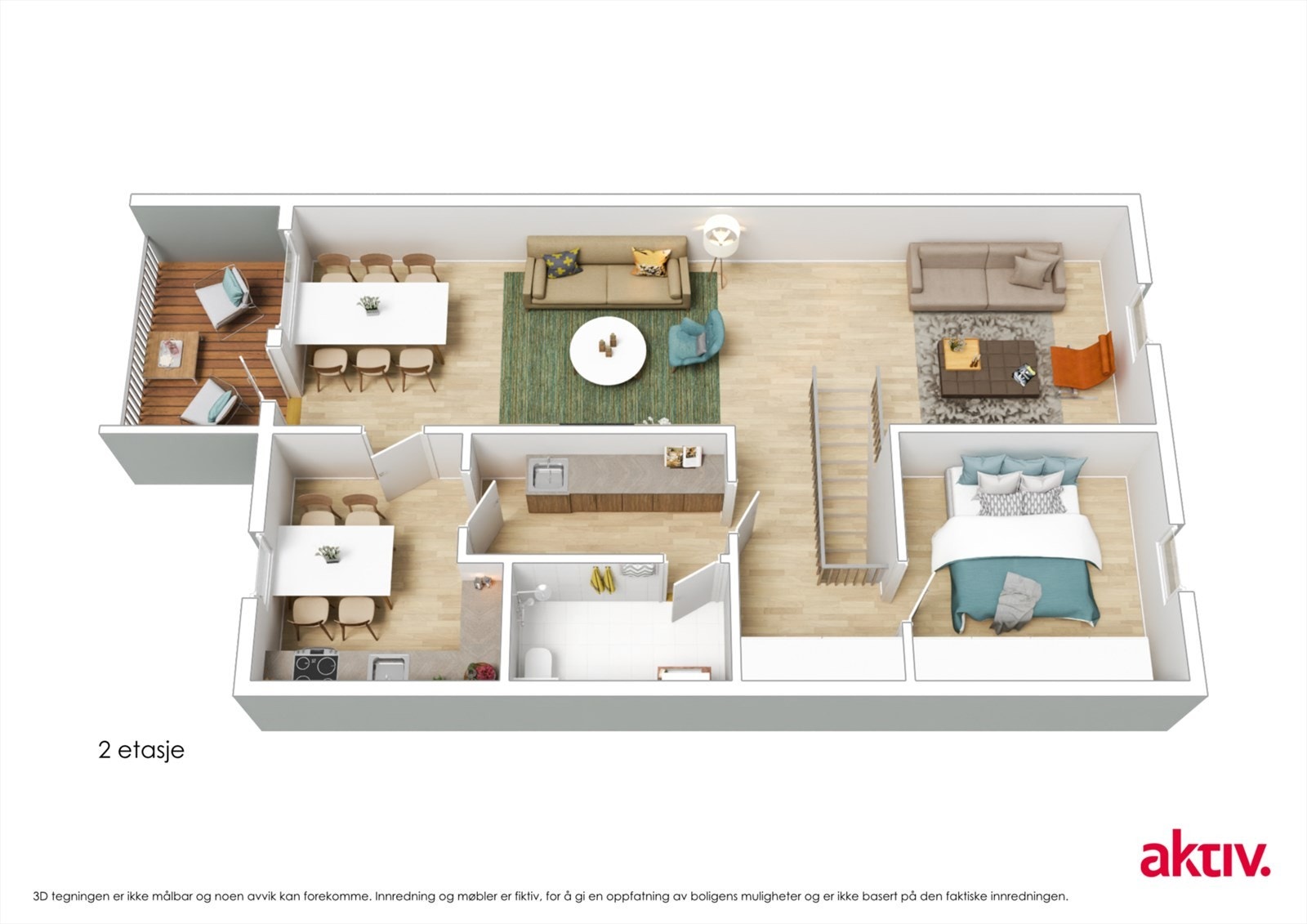 3 D plantegning. Kristansands gate 12 C - 2. etasje Galleribilde