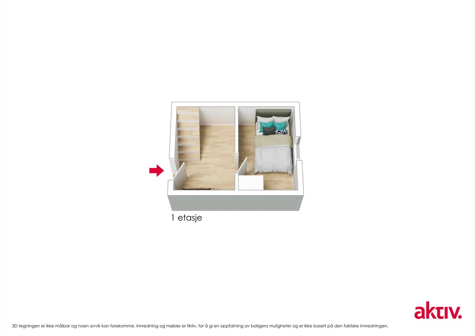 3 D plantegning. Kristiansands gate 12 C - 1. etasje Galleribilde
