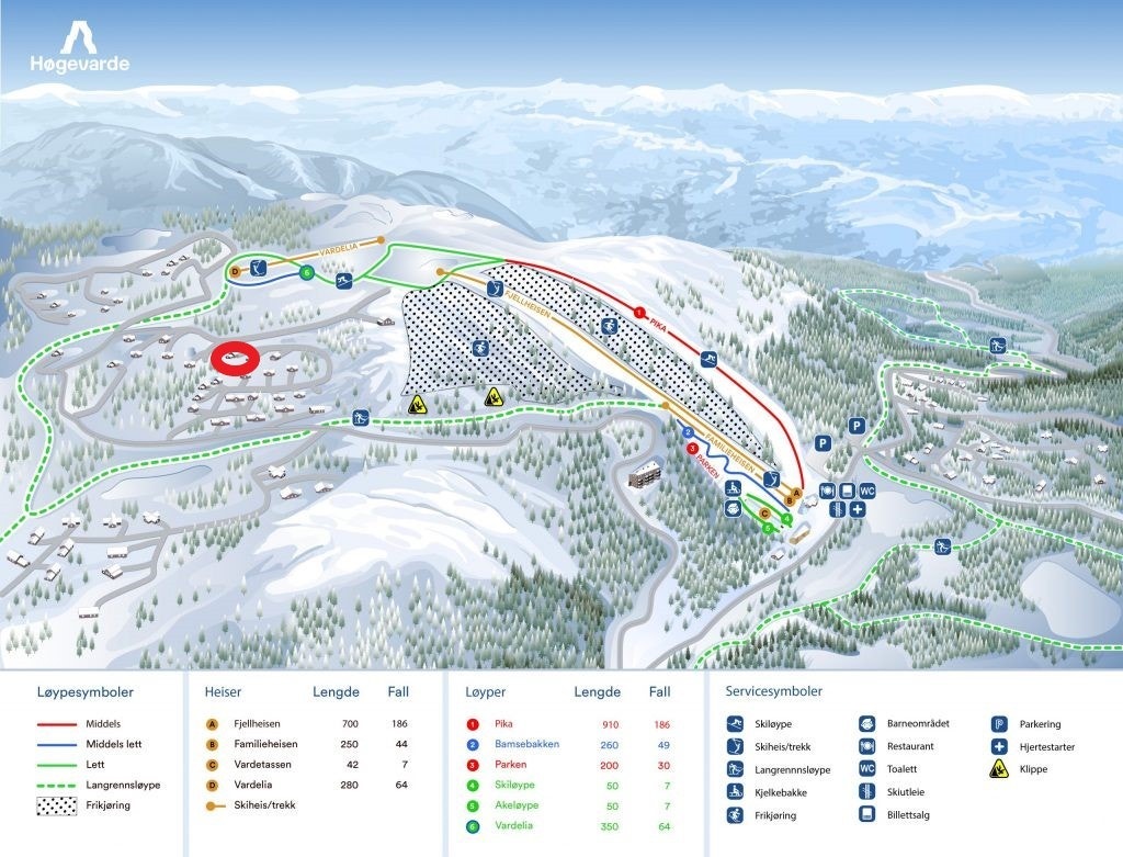 Høgevarde fjellpark. Tomtens plassering er merket med rødt. Galleribilde