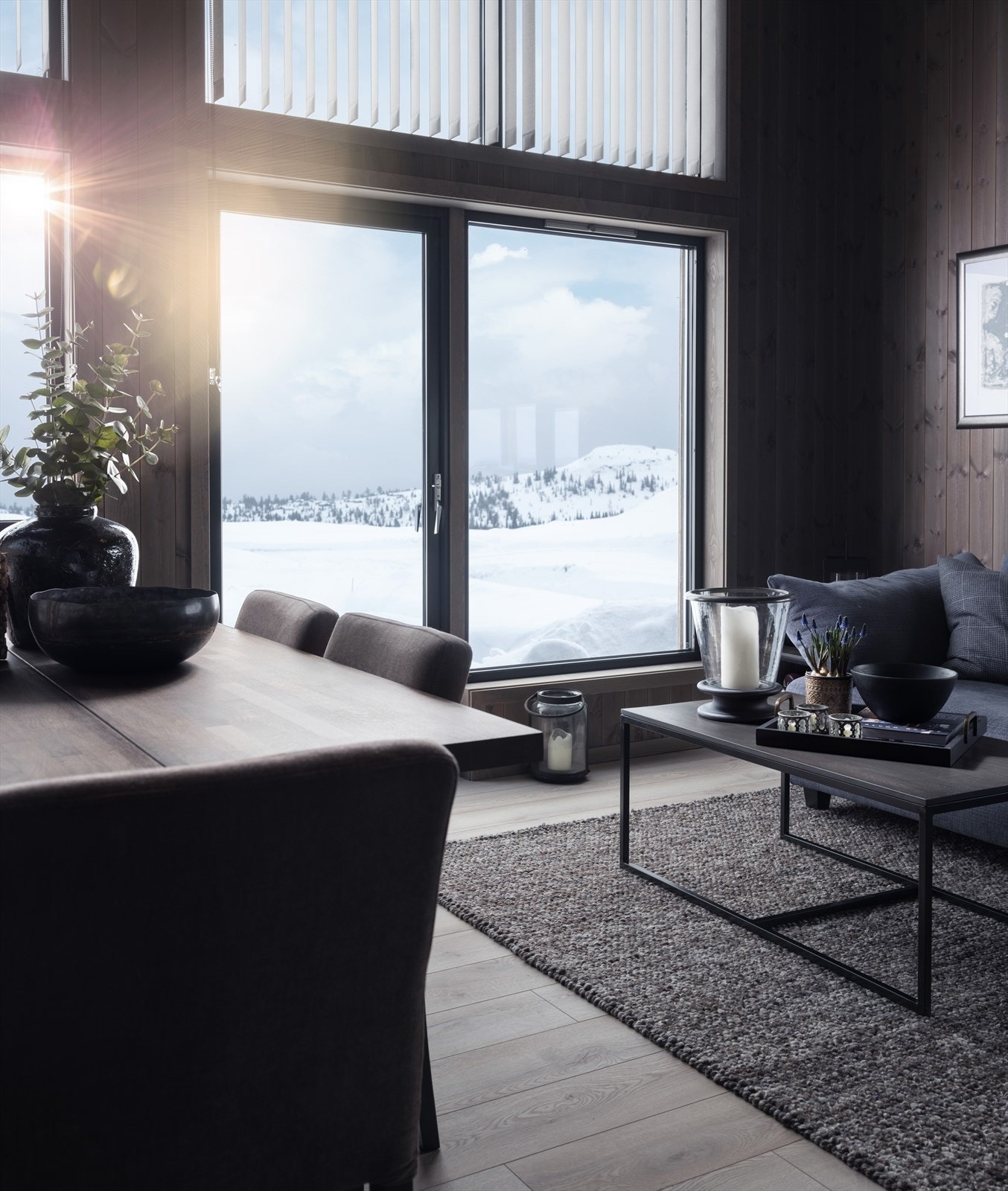 Stue Fjellbu. (Bilde fra solgt hytte. Standard vil kunne avvike.) Galleribilde