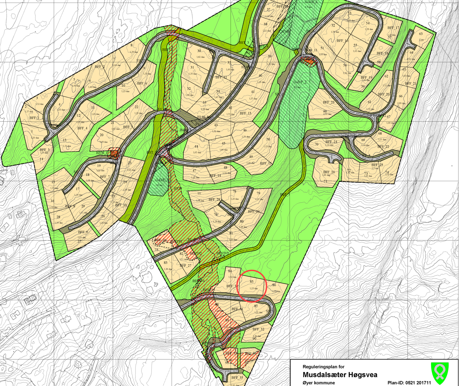 Situasjonsplan tomteområdet med tomt 85 markert Galleribilde