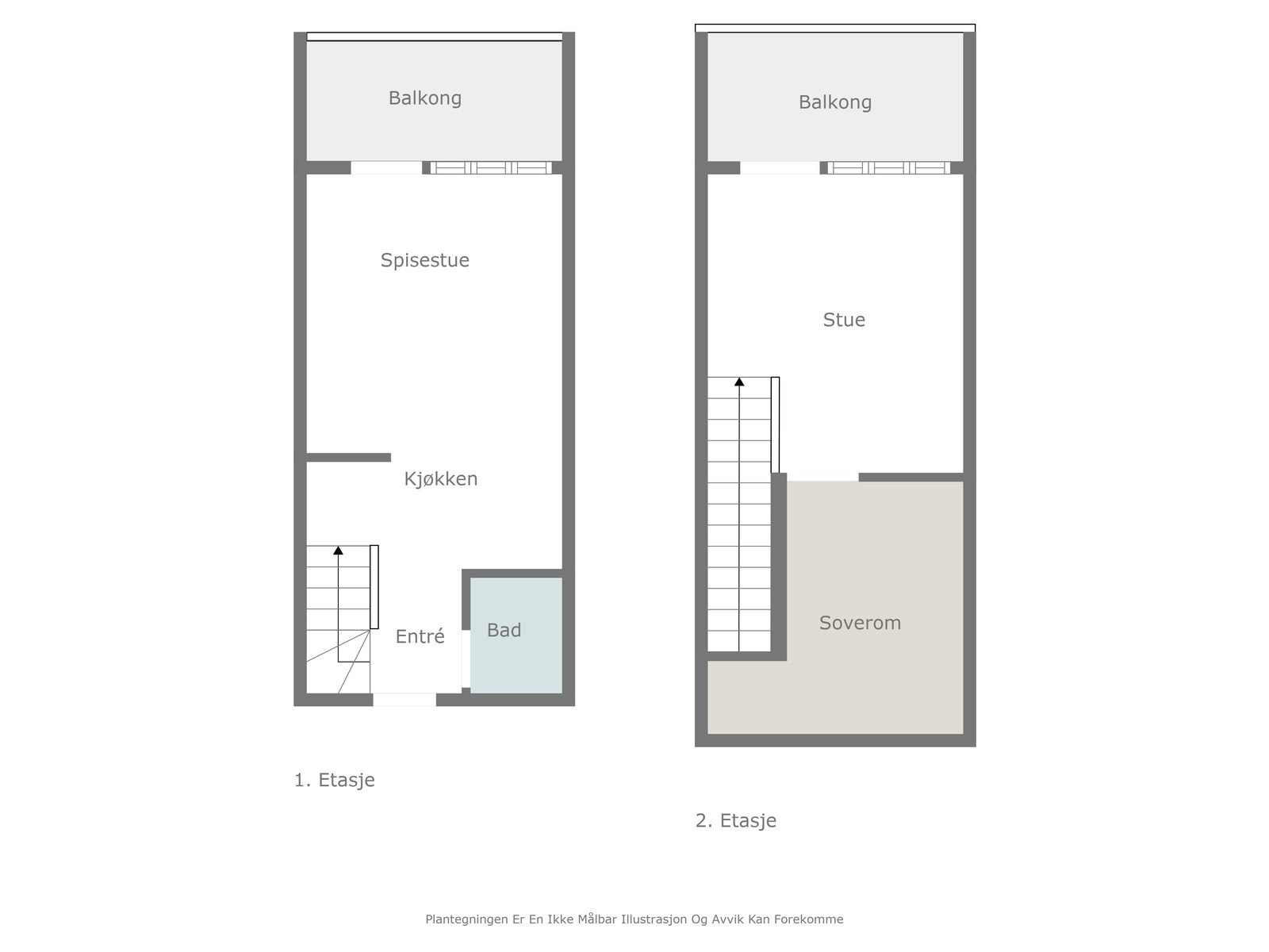 Toetasjes planløsning med balkong på begge nivåer. Galleribilde