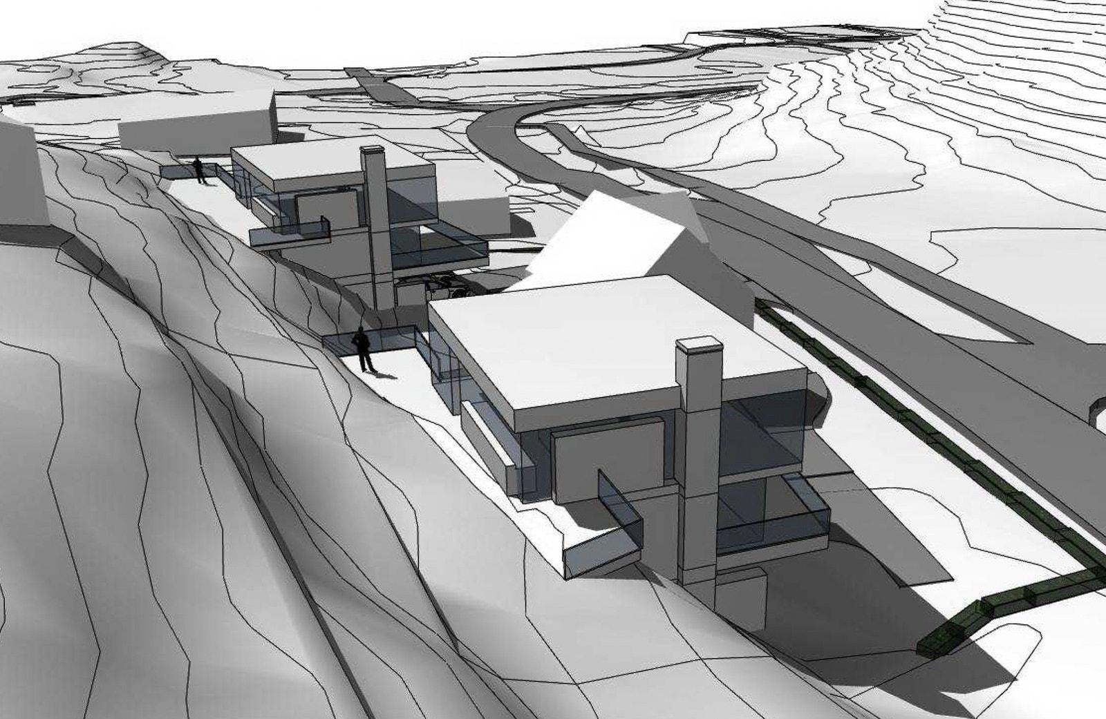 Her kan man bygge inn i fjellet, 3 etasjer samt moderne bygg med flatt tak Galleribilde