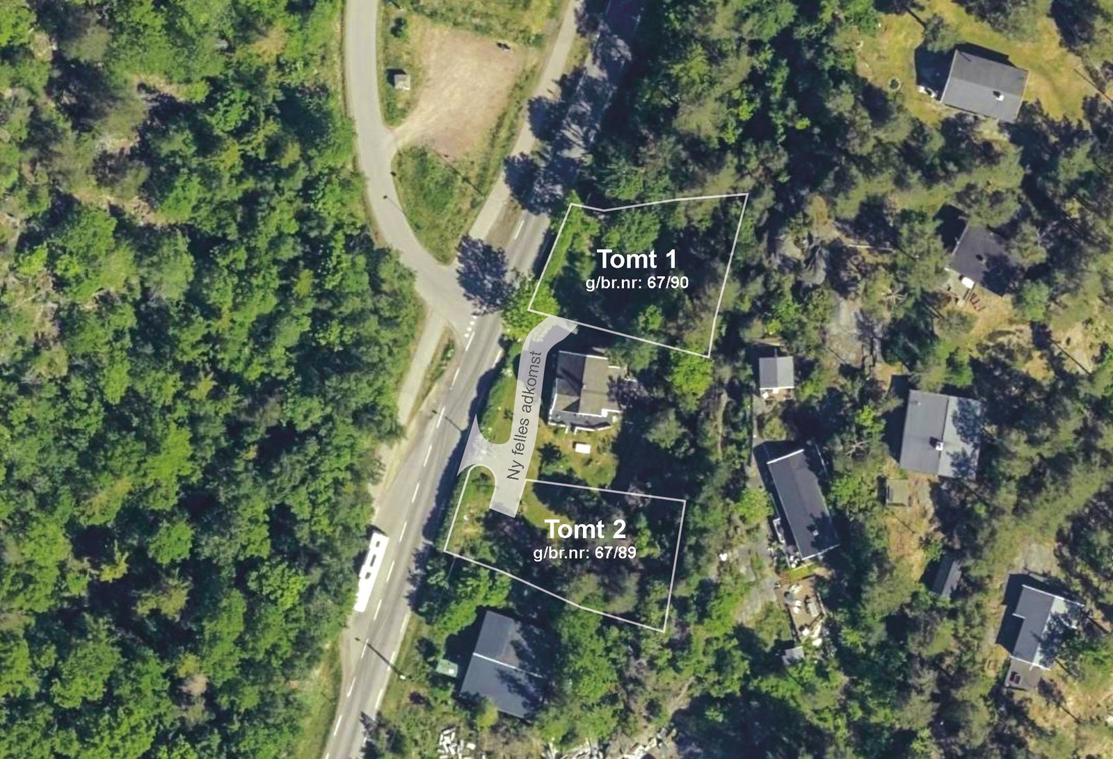 Flyfoto med markerte tomter Galleribilde