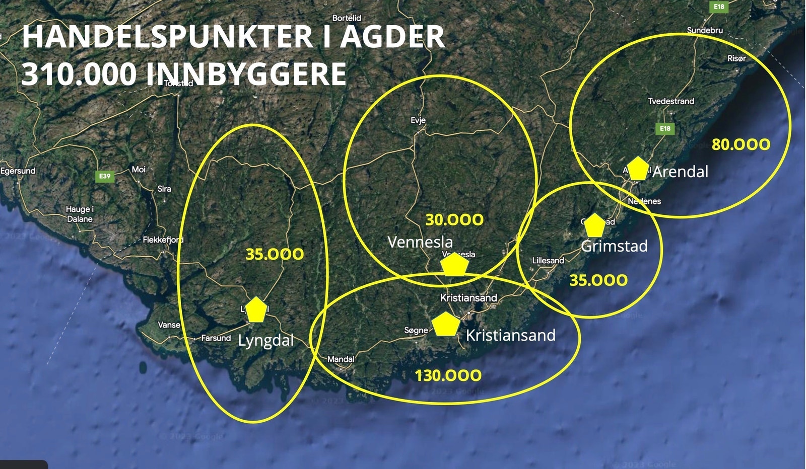 Det er 5 større handelspunkt i Agder, hvor Vennesla er et av dem. Galleribilde