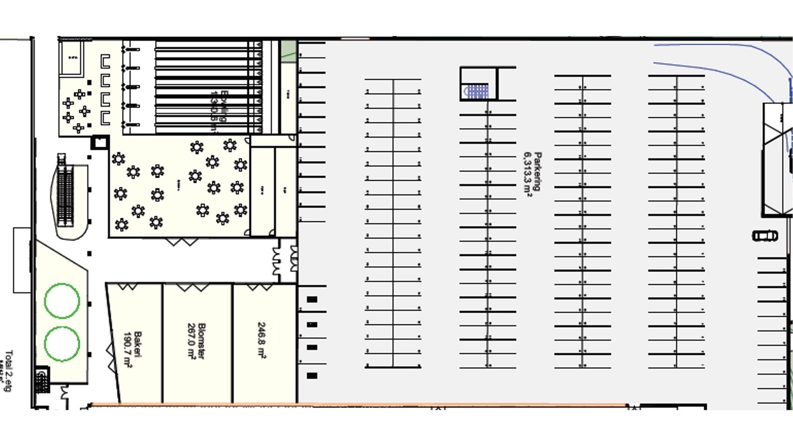 Plantegning over parkeringskjeller i 2 etasje. Galleribilde