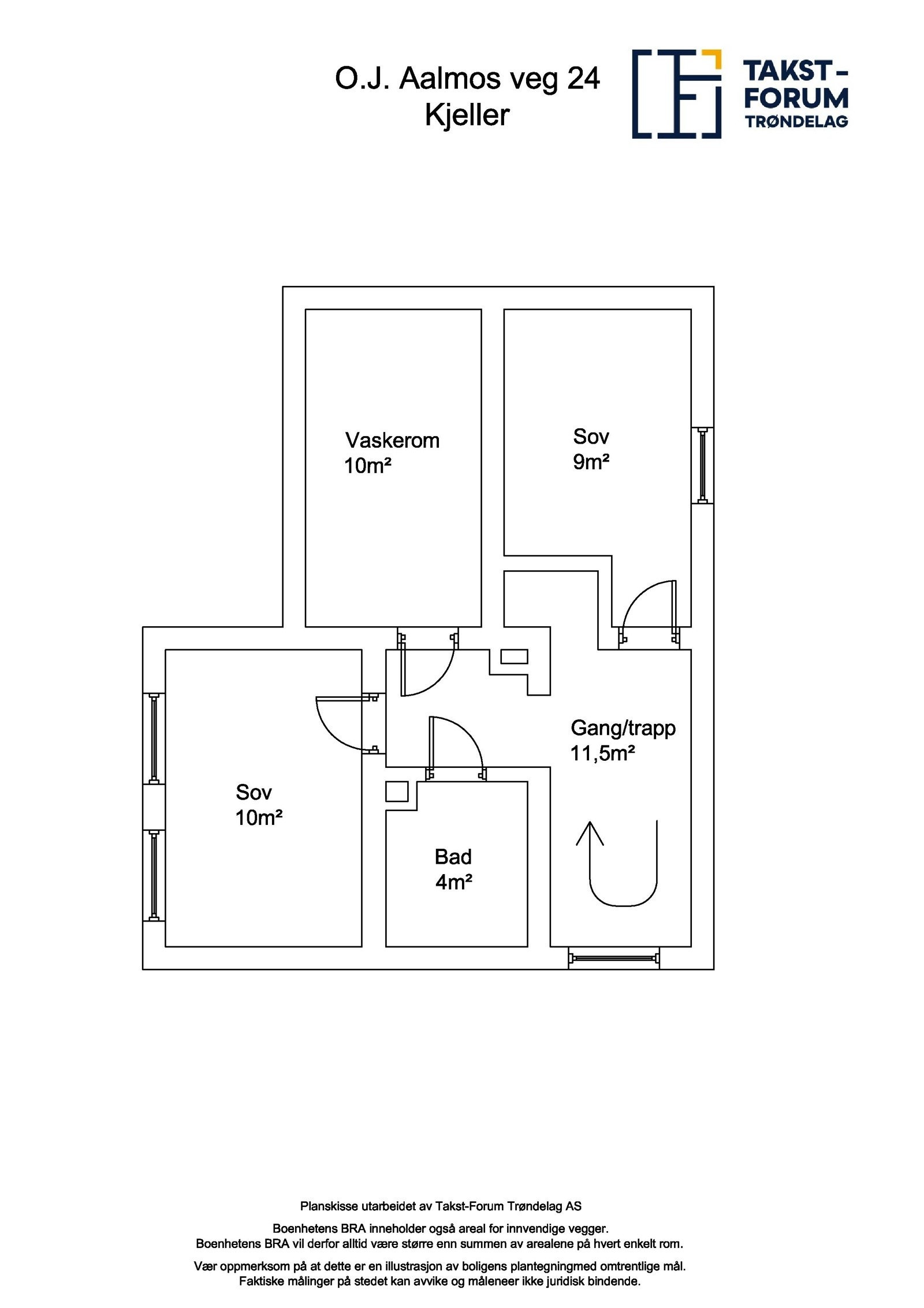 Kjelleretasje. To av rommen er i innredet som soverom men ikke byggemeldt for varig opphold. Galleribilde