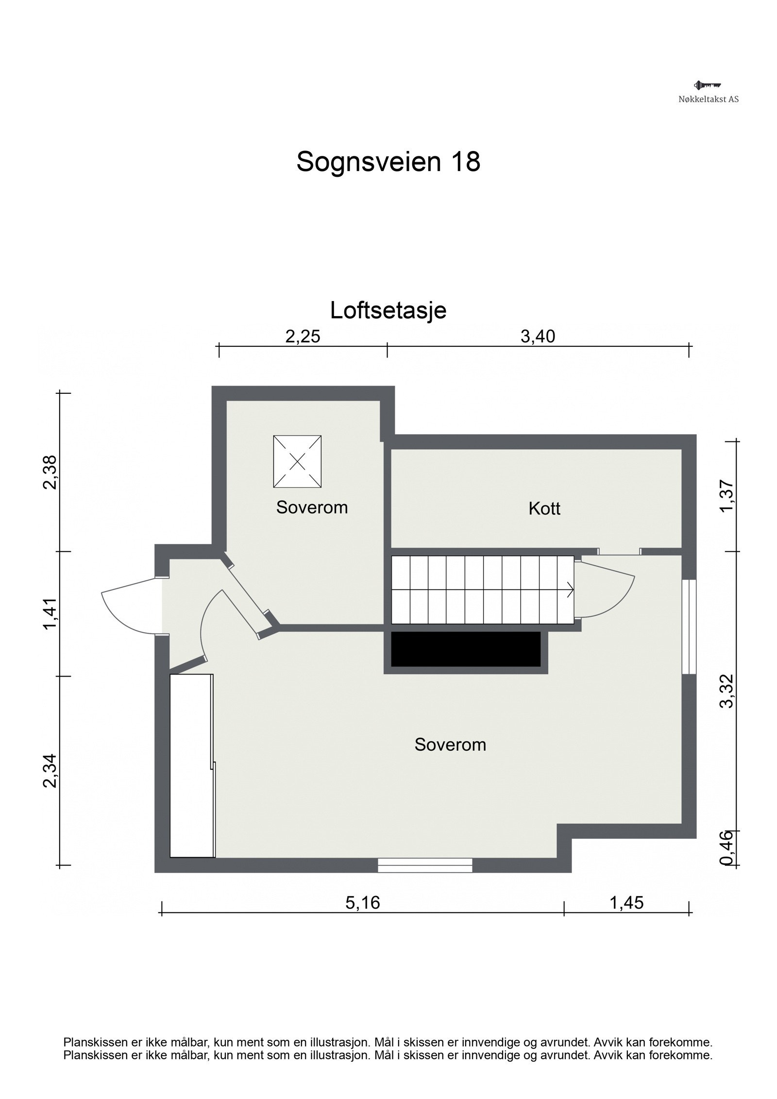 Planskisse loftsetasje: 22 kvm og takhøyde 0,82-2,91 meter. Galleribilde