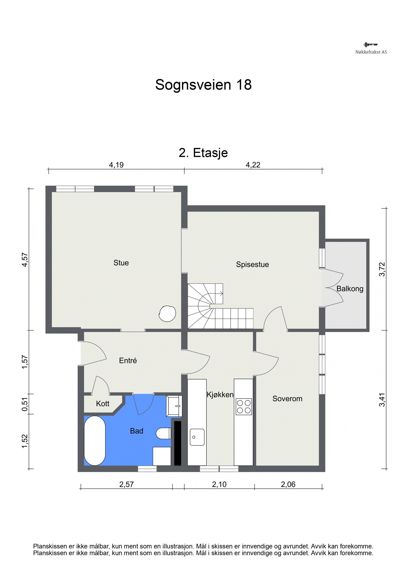 Planskisse 2.etasje: 66 kvm og takhøyde ca 2,70 meter. Galleribilde