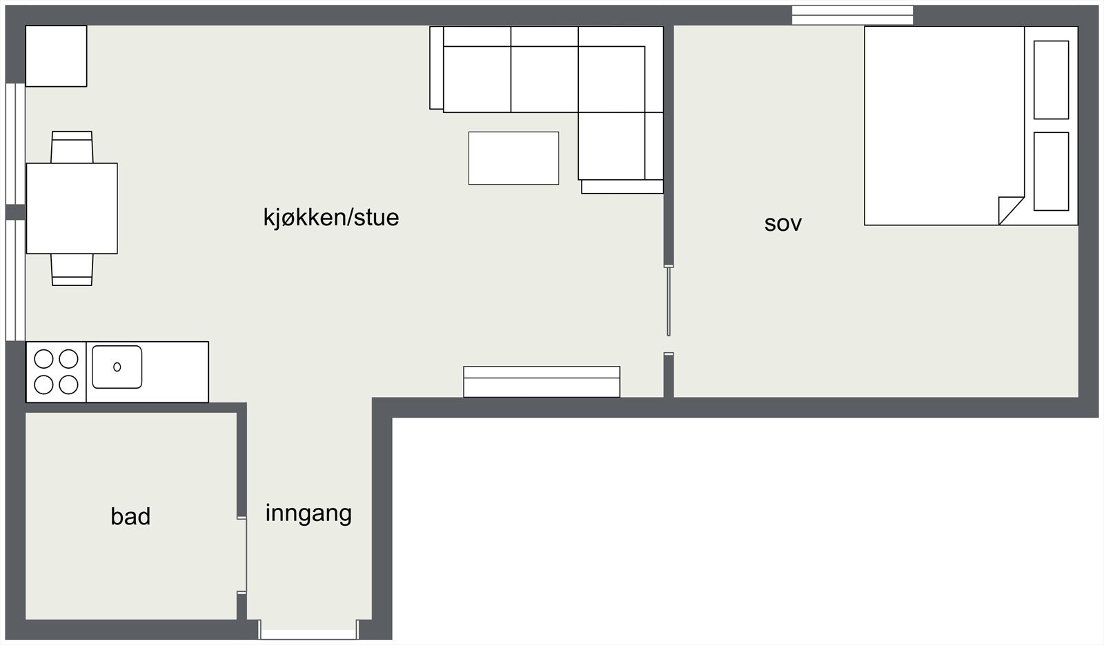 Plantegning hybel mot nord. Galleribilde