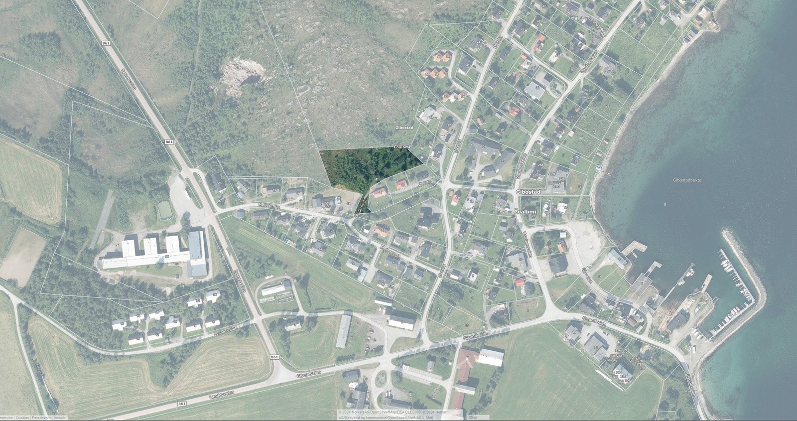 Eiendommen avmerket på kartet. Galleribilde