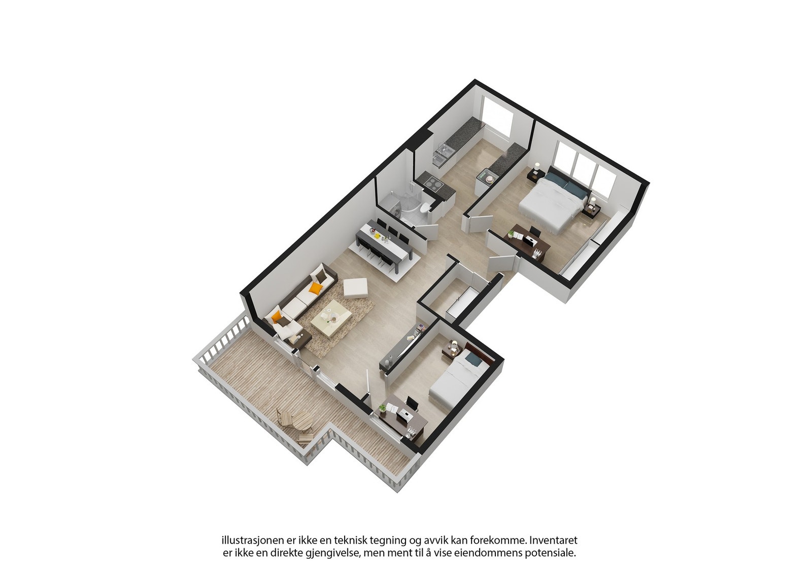 3D plantegning - avvik kan forekomme. Galleribilde