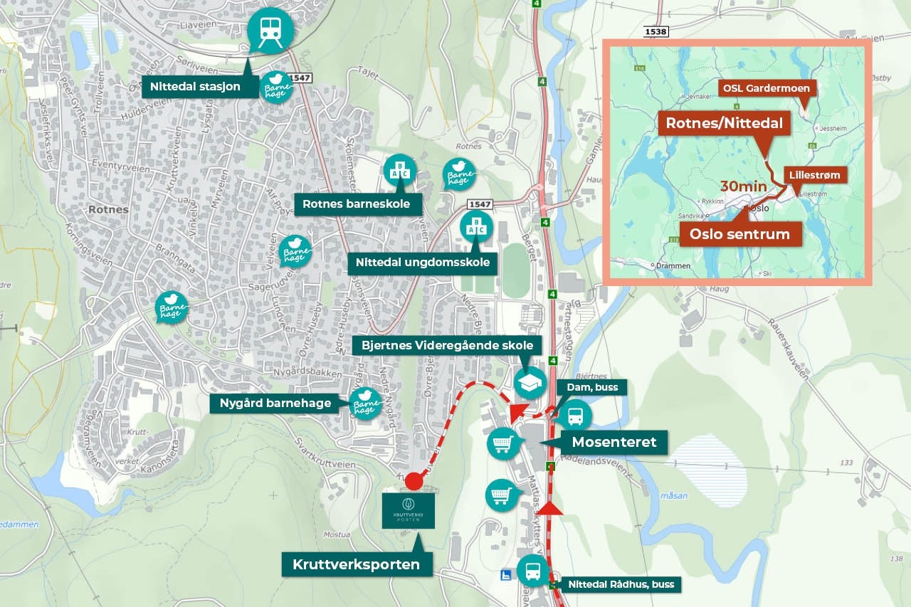 Kart over Rotnes området, og avstand Oslo/Rotnes Galleribilde