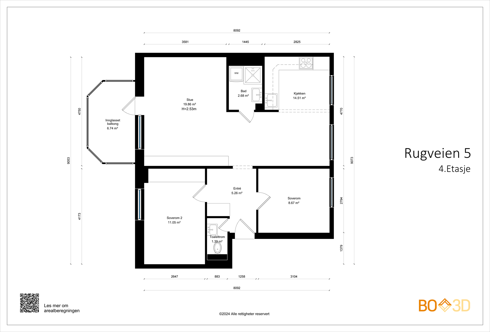 Målsatt plantegning. Galleribilde